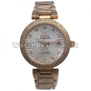 Unique White Dials 28MM Omega De Ville Ladymatic Replica Watches With Rose Gold Steel Bracelets