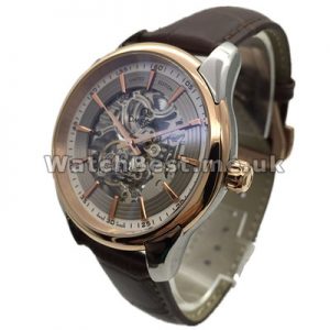 Creative Rose Gold Steel Cases 42MM Omega Hollow Out Replica Watches With Brown Straps