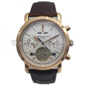 Powerful White Butyl Dials Vacheron Constantin Overseas Copy Watches With Rose Gold Steel Cases