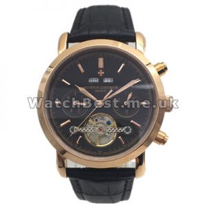 Popular Black Dials Swiss Vacheron Constantin Overseas Replica Watches With 41MM Rose Gold Steel Cases