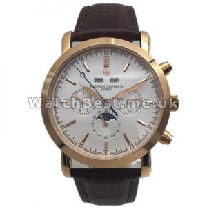 Functional White Butyl Dials 41MM Vacheron Constantin Overseas Copy Watches With Brown Straps