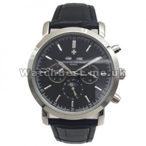 Classic Black Butyl Dials Male Vacheron Constantin Overseas Replica Watches With Black Crocodile Straps