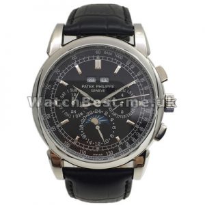 Cool 44MM Black Dials Patek Philippe Complicated Copy Watches With Steel Cases