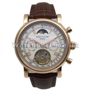 Fashionable Rose Gold Steel Cases And Roman Numerals Patek Philippe Complicated Fake Watches With White Dials