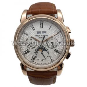 Shiny Brown Straps Swiss Patek Philippe Complicated Copy Watches With Rose Gold Steel Cases Online