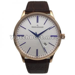 Shiny Rose Gold Cases Jaeger-LeCoultre MASTER ULTRA THIN Replica Watches With Blue Indexes