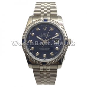 Charming UK Blue Dials Rolex Datejust Copy Watches With Diamond Bezels For Men