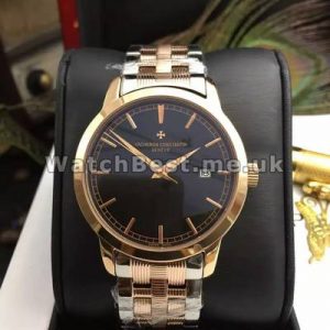 Luxury Black Dials Vacheron Constantin Patrimony Replica Watches With Rose Gold  Steel Bracelets
