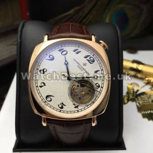 Delicate White Dials Vacheron Constantin Patrimony Fake Watches With Brown Crocodile Straps UK