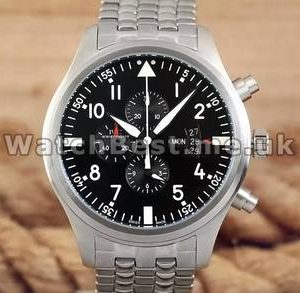 Functional UK Black Dials IWC Pilots Chrono Replica Watches With Steel Bracelets Sale