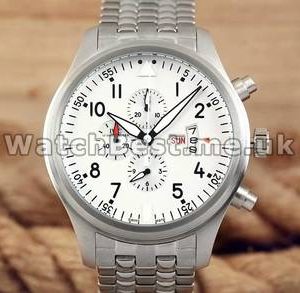 UK White Dials 43MM IWC Pilots Chrono Fake Watches With Sturdy Steel Cases For Men