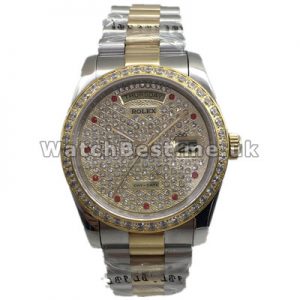 Luxury Male Rolex Day-Date Replica Watches With Yellow Gold Cases And Diamonds Online