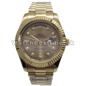 Practical Gold Dials 41MM Rolex Day-Date II Fake Watches With Diamond Indexes For Men