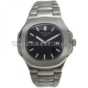 Concise Male Steel Bracelets Patek Philippe Nautilus Copy Watches With 41MM Black Dials