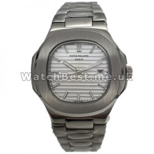 Legible White Dials Swiss Patek Philippe Nautilus Replica Watches With Steel Cases For Men