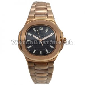 34MM Quartz Movements Female Patek Philippe Nautilus Copy Watches With Rose Gold Steel Bracelets