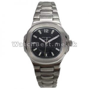Elegant Swiss Female Steel Bracelets Patek Philippe Nautilus Replica Watches With Black Dials Online