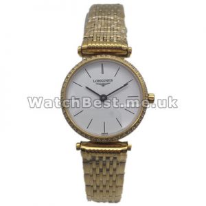 Luxury Yellow Gold Steel Bracelets Female Longines Elegant Series Copy Watches With White Dials