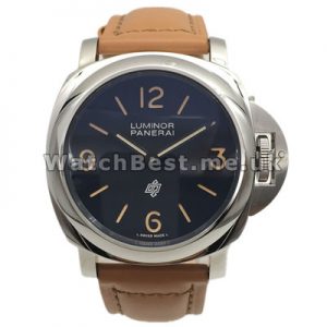 Popular Male Brown Leather Straps Panerai Luminor Base Replica Watches With Black Dials Sale