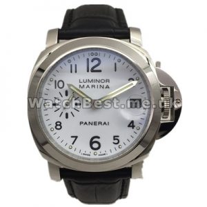 Functional Steel Cases Panerai Luminor Marina Fake Watches With White Dials And Black Arabic Numerals