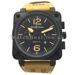 Sturdy Black Carbon  Steel Cases Bell And Ross BR03-94 Chronograph Fake Watches With Brown Straps