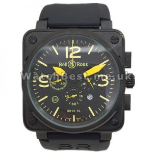 Cool 46MM Black Straps Bell And Ross BR01-94 Chronograph Copy Watches With Carbon  Steel Cases