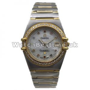Luxury Diamond Indexes Omega Constellation Replica Watches With White Dials And Yellow Gold Bezels