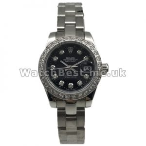 Hot-selling Black Dials And Diamond Indexes 26MM Rolex Datejust Replica Watches For Ladies