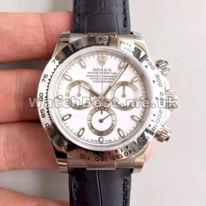 Clear White Dials And Indexes Rolex Daytona 7750 Replica Watches With White Gold Cases