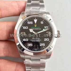 Clear Male Steel Cases Rolex Air-King Fake Watches With Black Dials And Arabic Numerals