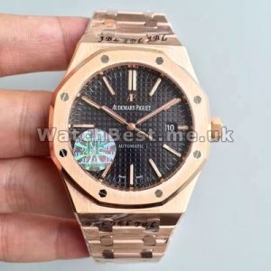 Special Black Dials Audemars Piguet Royal Oak Copy Watches With Rose Gold Steel Bracelets Sale