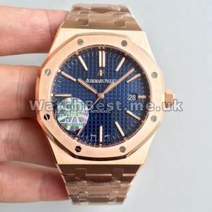 Charming Blue Dials Automatic Audemars Piguet Royal Oak Fake Watches With Rose Gold Steel Cases
