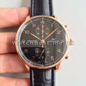 Perfect Black Crocodile Straps And Black Dials IWC Portuguese Chronograph 7750 Replica Watches For Mature Men