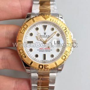 Shiny Male Gold  Steel Bracelets Rolex Yacht-Master Copy Watches With White Dials
