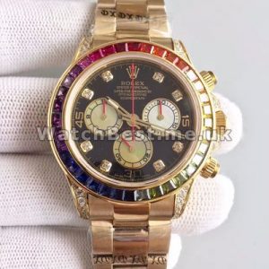 Modern Gold Steel Bracelets Male Rolex Daytona Fake Watches With Black Dials Sale