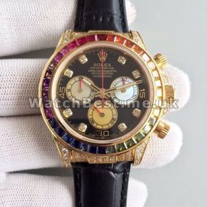 Luxury Black Crocodile Straps Rolex Daytona Replica Watches Online For Men With Gold Steel Cases