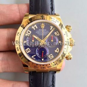 Distinctive 40MM Male Blue Dials Rolex Daytona Replica Watches Sale With Black Crocodile Straps