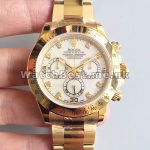 Charming 	Male 40MM Gold Steel Cases And Diamond Indexes Rolex Daytona Fake Watches Online Sale