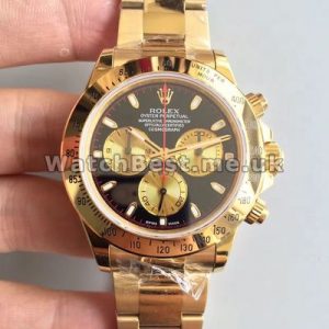 Fashionable Gold Steel Bracelets Rolex Daytona Copy Watches With Black Dials For Men