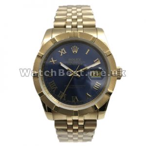 Novel 36MM Gold Roman Numerals Rolex Datejust Copy Watches With Blue Dials For Men