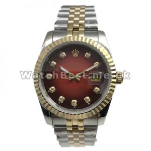 Eye-catching Red Dials Rolex Datejust Fake Watches For Men With Diamond Indexes And Gold  Steel Cases
