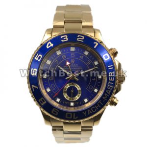 Attractive Blue Bezels And Dials Rolex Yacht-Master Copy Watches For Men With Gold Steel Bracelets