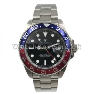 Cool Male Steel Bracelets Rolex GMT Master Fake Watches With Blue And Red Bezels