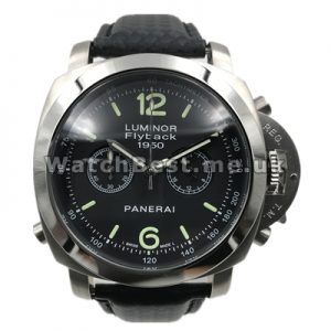 Classic Quartz Movements Male 44MM Panerai Luminor Chrono Replica Watches With Black Crocodile Straps Online