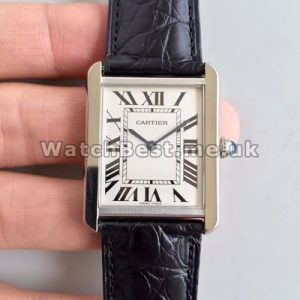 Graceful Black Crocodile Straps Cartier Tank Solo Fake Watches Online With Steel Cases