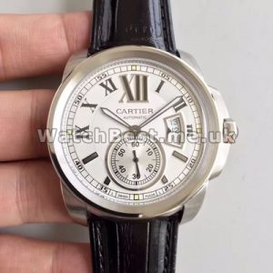 Useful White Dials Male 42MM Calibre De Cartier Replica Watches Online With Black Crocodile Straps