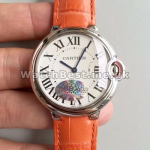 Beautiful Female Orange Crocodile Straps 28Mm Ballon Bleu De Cartier Replica Watches With White Dials