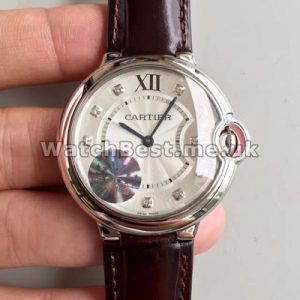 Luxury Diamond Indexes Ballon Bleu De Cartier Fake Watches For Women With Brown Crocodile Straps