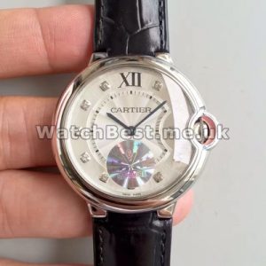 Hot-selling White Dials Ballon Bleu De Cartier Copy Watches For Ladies With Black Crocodile Straps Online