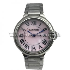 Special Pink Dials 36MM Ballon Bleu De Cartier Copy Watches Sale With Steel Bracelets